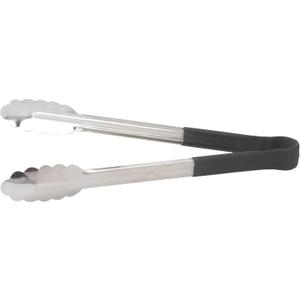 Winco Utility Tong with Black Non-Slip Grip, 12-Inch, Stainless Steel