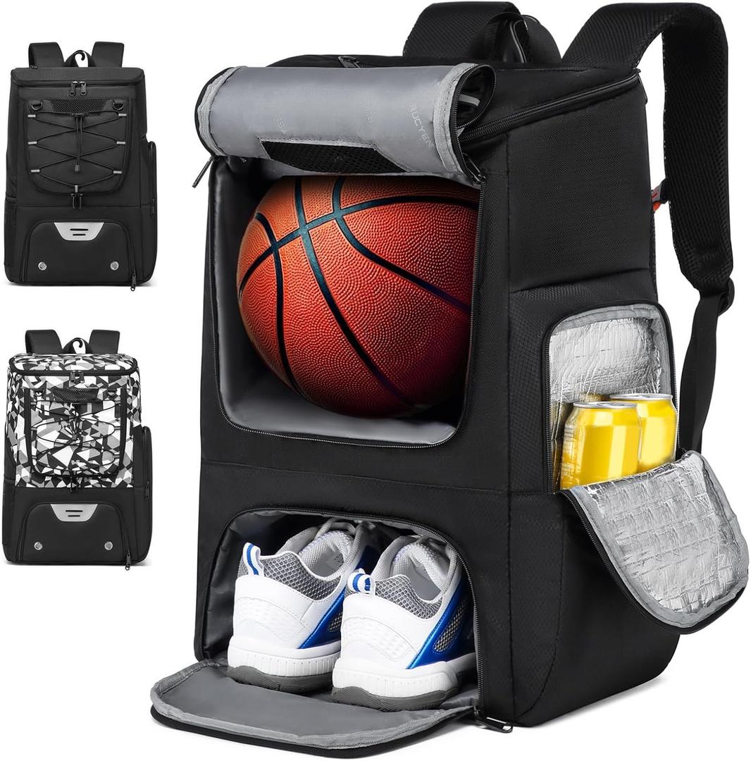 Basketball Backpack, Basketball Bag with Separate Ball Holder & Shoes Compartment Water Resistant Sports Bag Basketball Equipment Bags Fit Volleyball, Soccer, Swim, Gym, Travel, Black