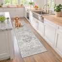 2x6 Washable Runner Rug - Soft Hallway Runner Rugs with Non Slip Backing, Vintage Farmhouse Entryway Mat for Living Room Kitchen Laundry Bedroom Ivory/Gray