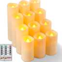 Raycare 12pcs Large Waterproof Outdoor Flameless Candle, Battery Operated LED Candles with Remote Control and Timer, Flickering Electric Fake Plastic Pillar Candles, Ivory, D 2.2" x H 4" 5" 6" 7"