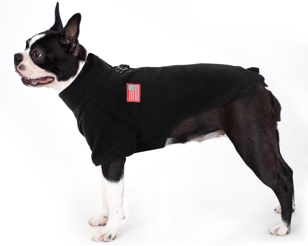 EXPAWLORER Fleece Dog Sweater With Dual D Ring, Adjustable Warm Jacket, Cold Weather Clothes, Winter Coat for Small Medium Large Dogs Boys Girls (Black)