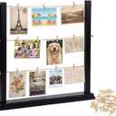 Cinnvoice Desk Photo Display Board with Clips Wooden Picture Collage Board 2026 Graduation Wedding Black Photo Collage Frame Tabletop Picture Postcard Display Stand Decor for Anniversary Home, 15 inches