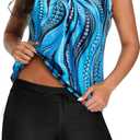 Aqua Eve Two Piece Women's Tankini Swimsuits Blouson Swim Tank Top with Shorts Modest Bathing Suits (S)