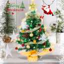 2 x 24 Inch/2 FT Mini Christmas Tree Blind Box, Small Tabletop Flocked Tree with LED Lights, Pine Cones, Star Tree Topper, Snow Flocked Artificial Pine Xmas Tree,Mini Gift Box and Cloth Bag Base (Blind Box -50% of White/Green)