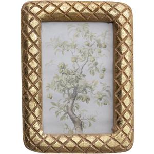 Creative Co-Op Carved Mango Wood Photo Frame with Diamond Pattern, Gold Foil Finish