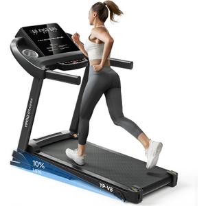YPOO Treadmills for Home Use, Walking Pad Treadmill with Incline, Auto Foldable Treadmills for Home, 8.0 MPH Running Treadmill with Bluetooth Enabled, 300 lbs User Capacity