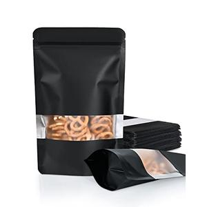FireKylin 100 Pack Smell Proof Bags 7.9" x 11.8", Resealable Bags with Matte Window, Foil Pouch Stand Up Sealable Bags for Packaging（Black）