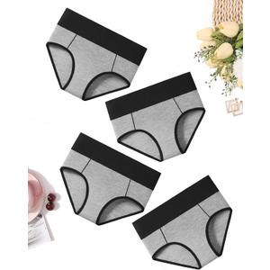 Avidlove Womens Underwear Cotton Hipster Panties High Waist Briefs Color Clash Underpants 1-4 Packs (Gray, L)