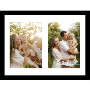 JCJMY 8.5x11 Double 5x7 Collage Picture Frame with Mat, Display 2 5x7 Photos or 8.5x11 Picture, Lightweight Two Opening 5 x 7 Photo Frame Collage for Wall Hanging or Tabletop, Black