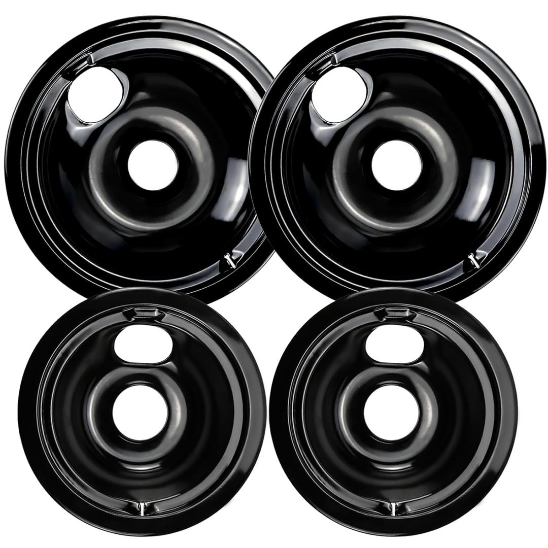 UPGRADEDWB31M20 WB31M19 Porcelain Range Burner Drip Pan Bowls Fit for G-E Hot-point Electric Stove Includes 2 x 8-Inch and 2 x 6-Inch Drip Pans(Black) by Cenipar