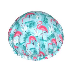 Pink Flamingos Shower Cap For Women Reusable Waterproof Double Layers Bath Cap Hair Protection Elastic Ladies Spa Salon Shower Hat