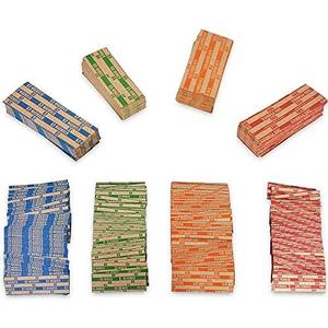 Pack of 8 Essential 200 Pcs Assorted Packed Flat Stripped Coin Wrappers, Coin Rolls Wrapper for Quarters, Dimes, Nickels, Pennies