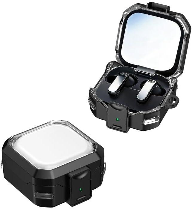 Earbuds Case XDcase Rugged Clear View Earphone Case with Carabiner & Security Lock for Galaxy Buds4 / 4 Pro (Black)