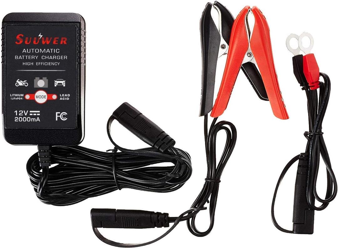 Battery Charger, 12V 2-Amp Fully-Automatic Smart Trickle Charger for Sealed Maintenace Free AGM, SLA, AGM, Gel Cell, iGel, LTV, Lead Acid Battery or Lithium (LifePO4)