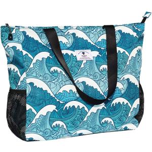 LARGE BEACH BAG Water Resistant Lightweight 20 inch Women Oversize Tote Bag for Gym Beach Travel Pool Yoga Nurse (Wave)