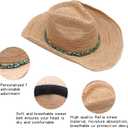 Raffia Straw Cowboy Hat,Women's Crocheted Summer Straw Hats, Classic Beach Sun Hats