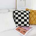 JOJUSIS Decorative Throw Pillow Covers Luxury Style Checkerboard Pattern Cushion Case Super Soft Faux Fur Wool Pillowcases for Couch Bedroom Pack of 2 (Black, 18 x 18-Inch)