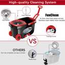 FunClean 360 Spin Mop and Bucket Set with Wringer, 6 Extra Microfiber Heads, 61" Extended Handle for Effortless Floor Cleaning, 2X Wheel Design - Black