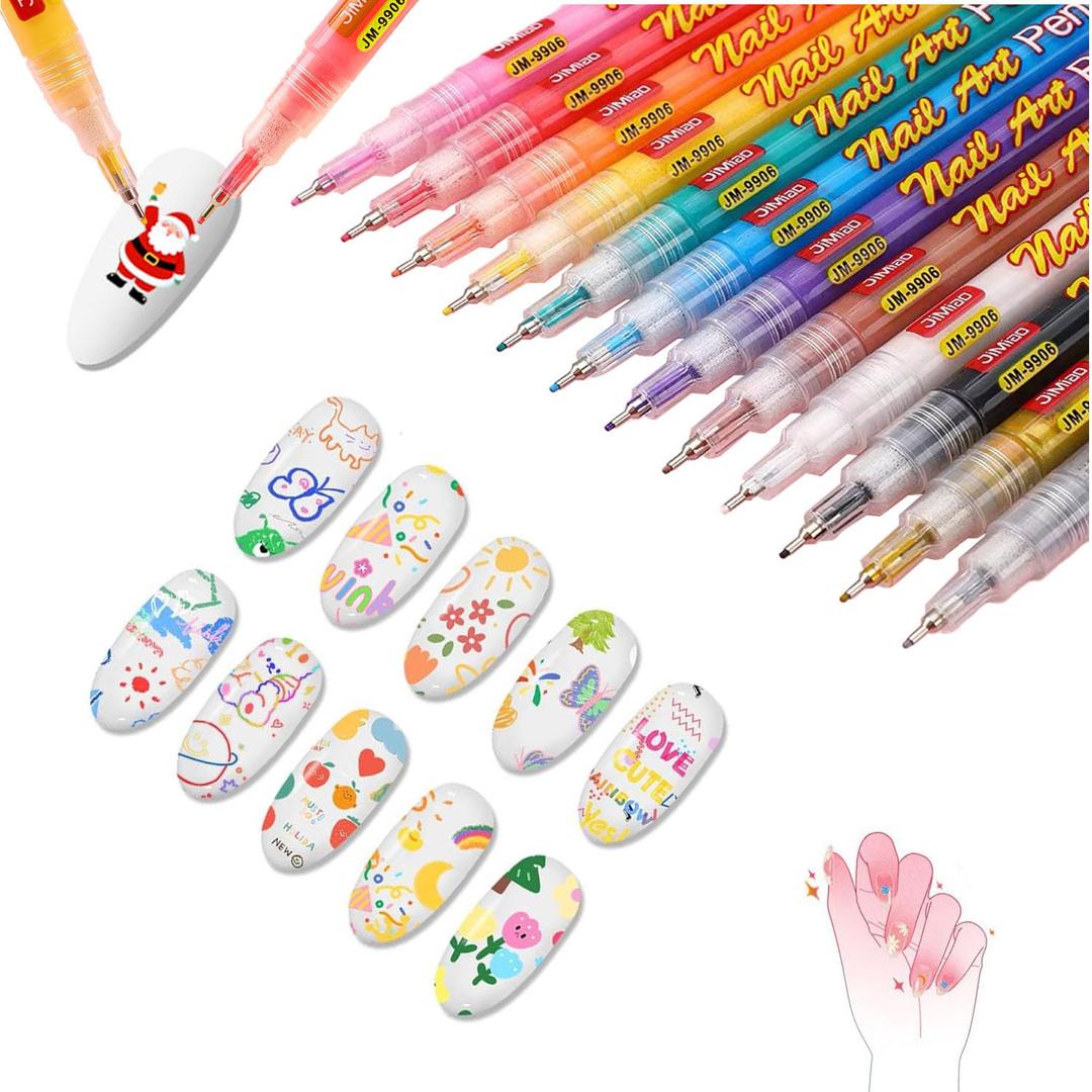 12 Colors Nail Art Pens Set, 3D Nail Polish Pens, Quick-Dry 0.5MM DIY Nail Art Markers Graffiti Dotting Pen for Nails Art Design Manicure Nail DIY Decoration (1 pack)