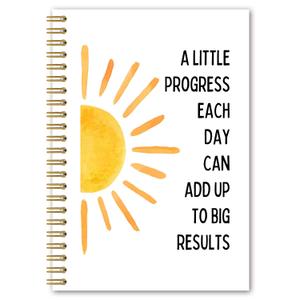 BEHIFL Boho Sun Inspirational Spiral Notebook, Motivational Journal for Women, a Little Progress Each Day Can Add up to Big Results Positive Affirmation Journal, 5.5x8.3 Inches