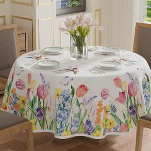 XCHI Wildflowers Tulips Flowers Spring Tablecloth Round Summer Table Cloth Washable Table Covers for Indoor Dining Home Party Decorations 60x60 Inch