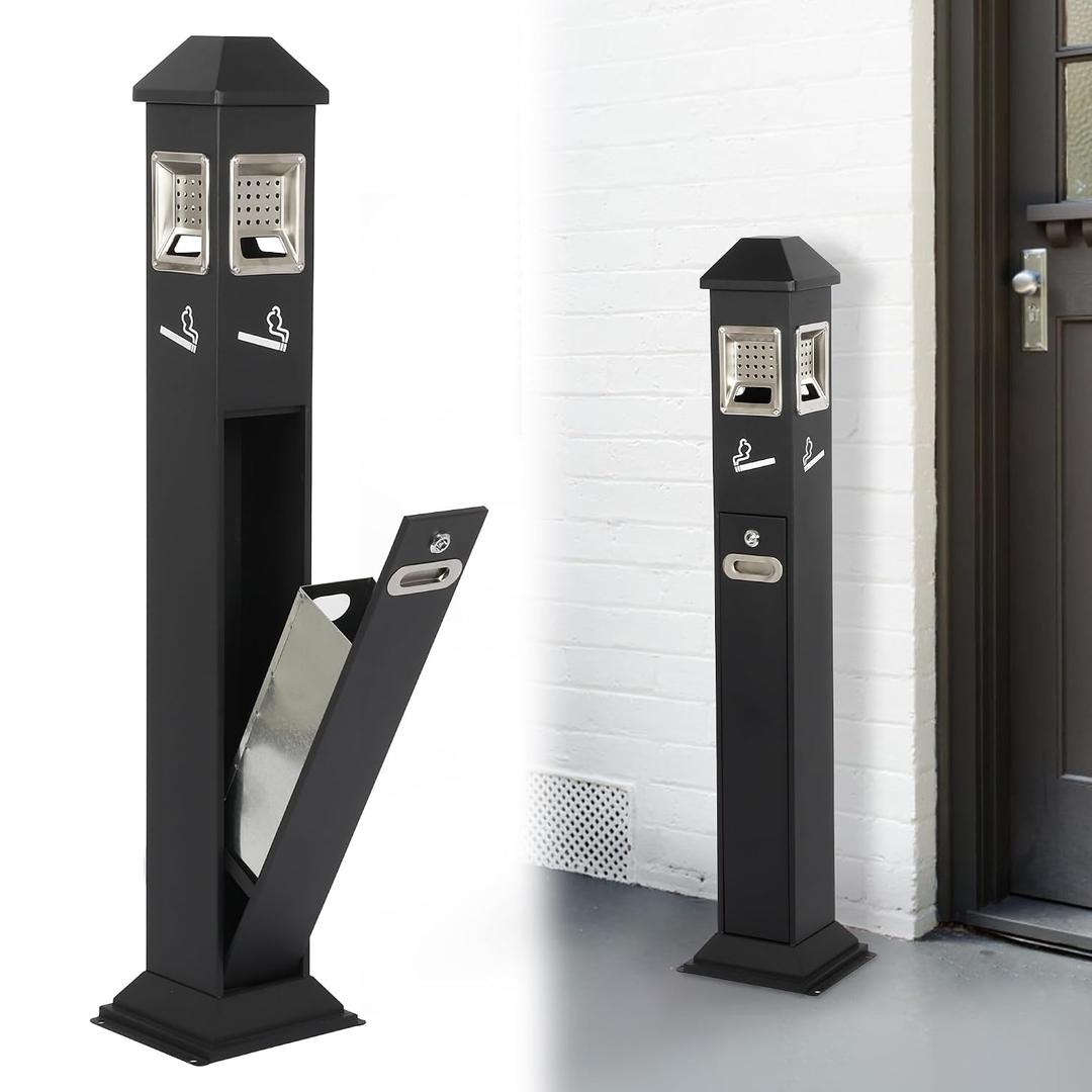 AIWFL Metal Vertical Trash Bin Outdoor Trash Cans Holder Waste Containers 1.2M Ash Bin w/Key, 47.24"L x 10.43"W x 9.05"H (Black)