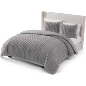 UGG Kenzie Full/Queen Comforter Set with 2 Pillow Shams Plush Faux Fur Bedding Soft Warm Down Alternative Comforter Washable Hypoallergenic Fluffy Blanket Set for Bedroom, Full/Queen Size, Seal (Grey)
