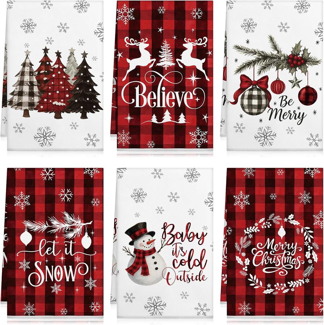 Holiday Kitchen Towels 16 x 24 Inch Seasonal Decorative Hand Towels Dish Decor for Kitchen Bath(6 Pcs,Christmas)