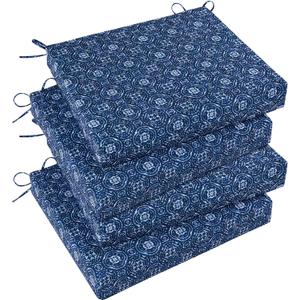 Basic Beyond Outdoor Chair Cushions Set of 4, Square Corner Outdoor Cushions for Patio Furniture, Water Resistant Patio Chair Cushions with 2 Ties, 18.5x16x3, Blue Circles