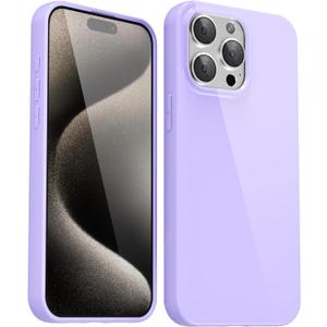 Svanove for iPhone 15 Pro Max Case Silicone, Glossy Soft Rubber Gel Jelly Cute Protective Plastic Simple Plain Phone Case Cover for Women Girl, Slim Thin Flexible TPU, Lilac Purple Lavender