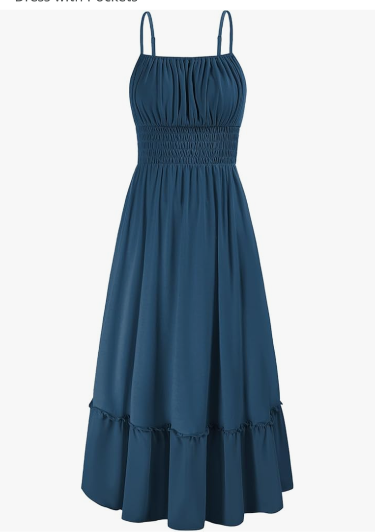 GRACE KARIN Womens Summer Dress Sleeveless Spaghetti Strap Smocked Ruffle Beach Long Maxi Dress with Pockets Size M