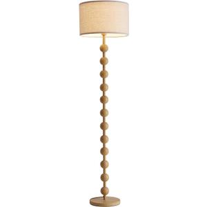 Fetason Modern Dimmable Remote Control Floor Lamp for Living Room Bedroom with LED E26 Bulb, Yellow Wood Pattern Iron Tall Standing Lamp Light with Fabric Shade for Nursery Room Home Office