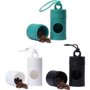 2 x Dog poop bag holder-2 in 1 Dog Waste Bag holder Comes with pet snack box for Leash Lightweight Pet Waste Bag DispenserEquipped with nylon rope and buckle (Excluding dog waste bag)(3 Pack)  (Green+Black+White)