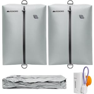 Vacuum Bag for Travel, Professional IPX8 Waterproof Reusable Vacuum Compression Bags for Travel Suitcases, Durable Space Saver Bag(2 PACK,With Pump) (Grey)