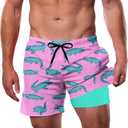 Cozople Men's Swim Trunks with Compression Liner 5.5" Inseam Quick Dry Bathing Suit Boxer Brief Lined Swim Shorts Swimwear (L)