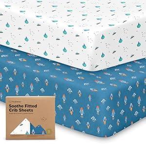 KeaBabies 2-Pack Organic Crib Sheets for Boys, Girls, Jersey Fitted Baby Crib Sheets Neutral, Cotton Breathable Crib Sheet, Cute Printed Crib Mattress Sheet, Baby Mattress Sheets (Space Quest)