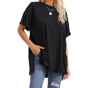 EXLURA Womens Summer Oversized T Shirts 2025 Casual Short Sleeve Loose Maternity Tops Crewneck Tunic Plus Gym Workout Top S