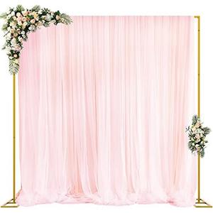 Fomcet 10FT x 10FT Backdrop Stand Heavy Duty with Base, Gold Portable Adjustable Pipe and Drape Kit, Square Metal Arch Party Frame for Wedding Birthday Parties Banquet Decorations