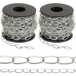 2Pack Jack Chain with Spool, 60Ft Totally Galvaniz Iron Hanging Chain, Metal Link Chain for Hanging Plants, Bird Feeders, Overhead Lights, Silver (16mm*18m)