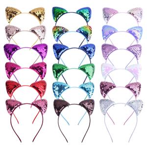 REQO 11 Pieces Cat Ears Headbands Set,Cute Glitter Cat Head Accessories, Flashing Girls Sequins Headdress Party Supplies For Night Clubs, Raves, Concert Party,Christmas,Halloween,Adults,Kids,child