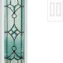 Pushglossy 1 Pcs 8" x 36" Entry Door Glass Window Insert White Raised Frame Nouveau Exterior Front Door Sidelite Inserts Replacement Kit for Home Improvement (Patina Caming)