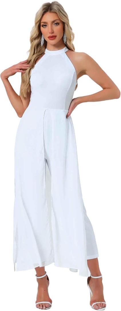 Allegra K Jumpsuit for Women Chiffon Sleeveless Halter Neck Wide Leg 2026 Dressy Casual Jumpsuits