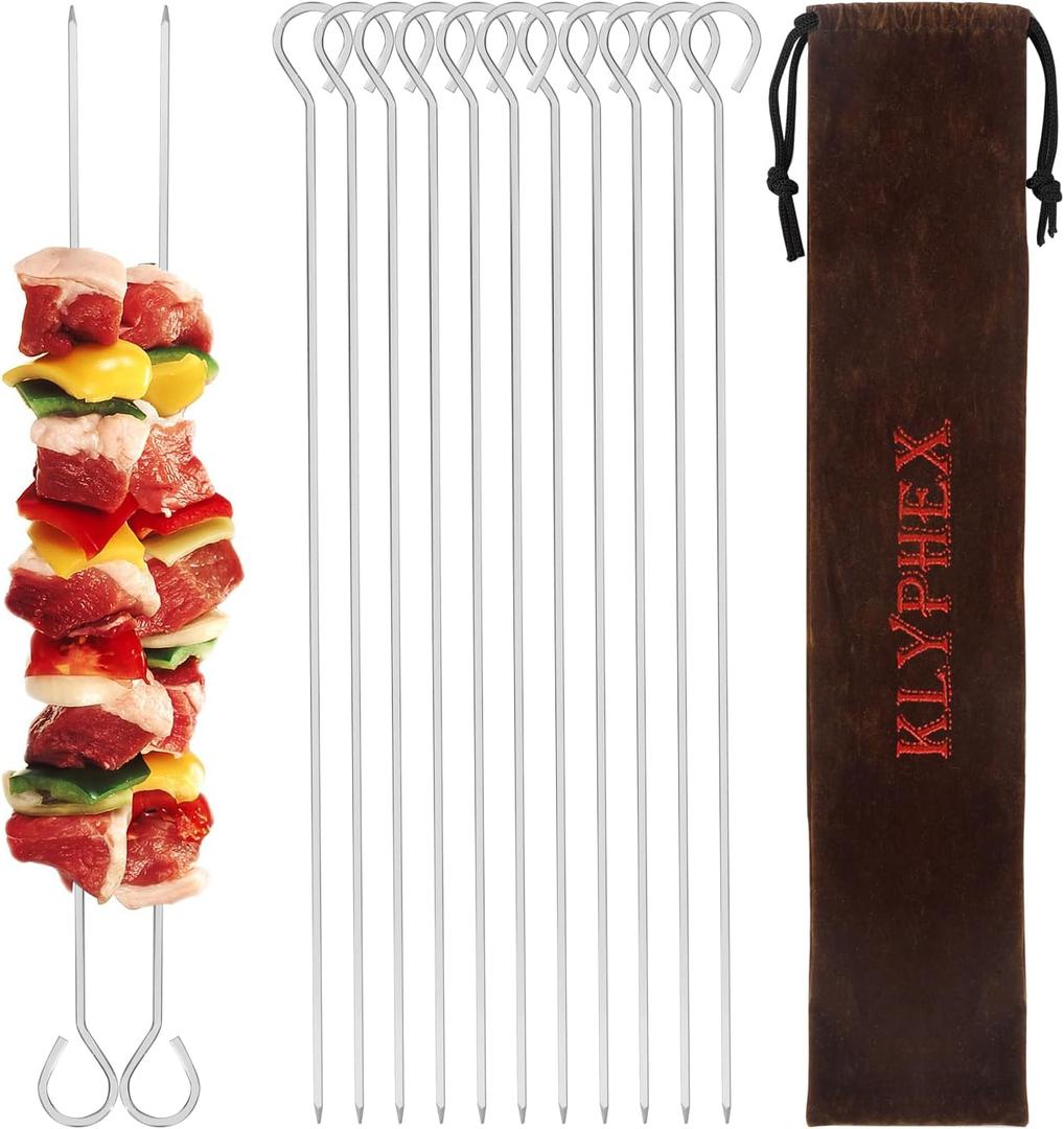 12" 12 Pack - Metal Skewers Reusable Kabob Skewers BBQ Barbecue Skewers for Grilling, Stainless Steel