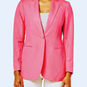 UNIQUE21 Women's Linen One Bttn Notch Collar Jacket, Size:12