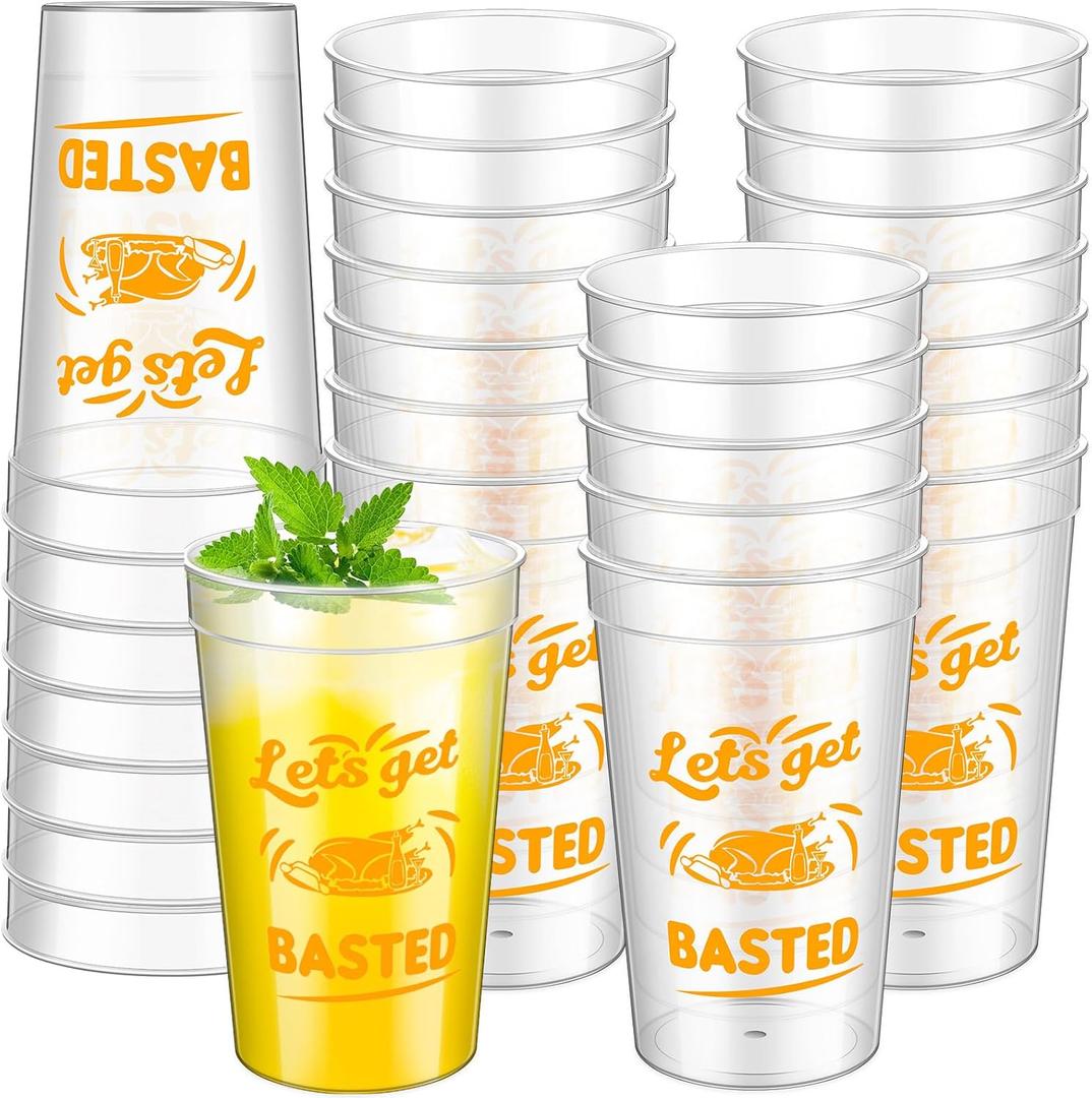 Uiifan 24 Pack 16 oz Thanksgiving Reusable Plastic Cups Thanksgiving Stadium Cups Gobble Design Thanksgiving Party Supplies Clear Fall Cups for Dinner Celebration Friendsgiving Party (Stylish)