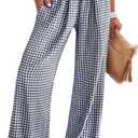ANRABESS Womens Striped Gingham Palazzo Pants Wide Leg High Waisted Lounge Pajama Pants Cute Casual Trousers with Pockets (Medium, Navy Blue White Plaid)