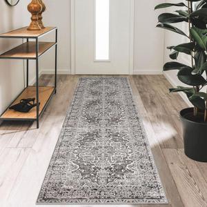 KUTA Vintage Washable Runner Rug, 2x7 Non-Slip Tan Grey Hallway Kitchen Runners Soft Printed Distressed Tribal Farmhouse Floor Carpet Rugs for Laundry Bedroom Living Room