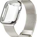 Geoumy Metal Magnetic Bands Compatible for Apple Watch Band 45mm with Case, Stainless Steel Milanese Mesh Loop Replacement Strap Compatible with iWatch Series 10-1 SE Women Men,Starlight