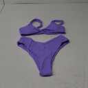 Bikini Set for Women Solid V Neck Knot Front Push Up High Leg Thong Two Piece Swimsuit S