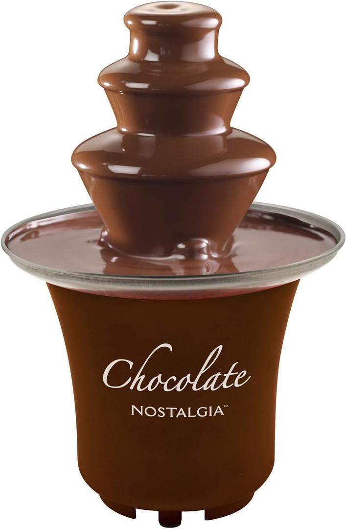 Nostalgia 3 Tier Electric Chocolate Fondue Fountain Machine for Parties - Melts Cheese, Queso, Candy, and Liqueur - Dip Strawberries, Apple Wedges, Vegetables, and More - 8-Ounce - Brown